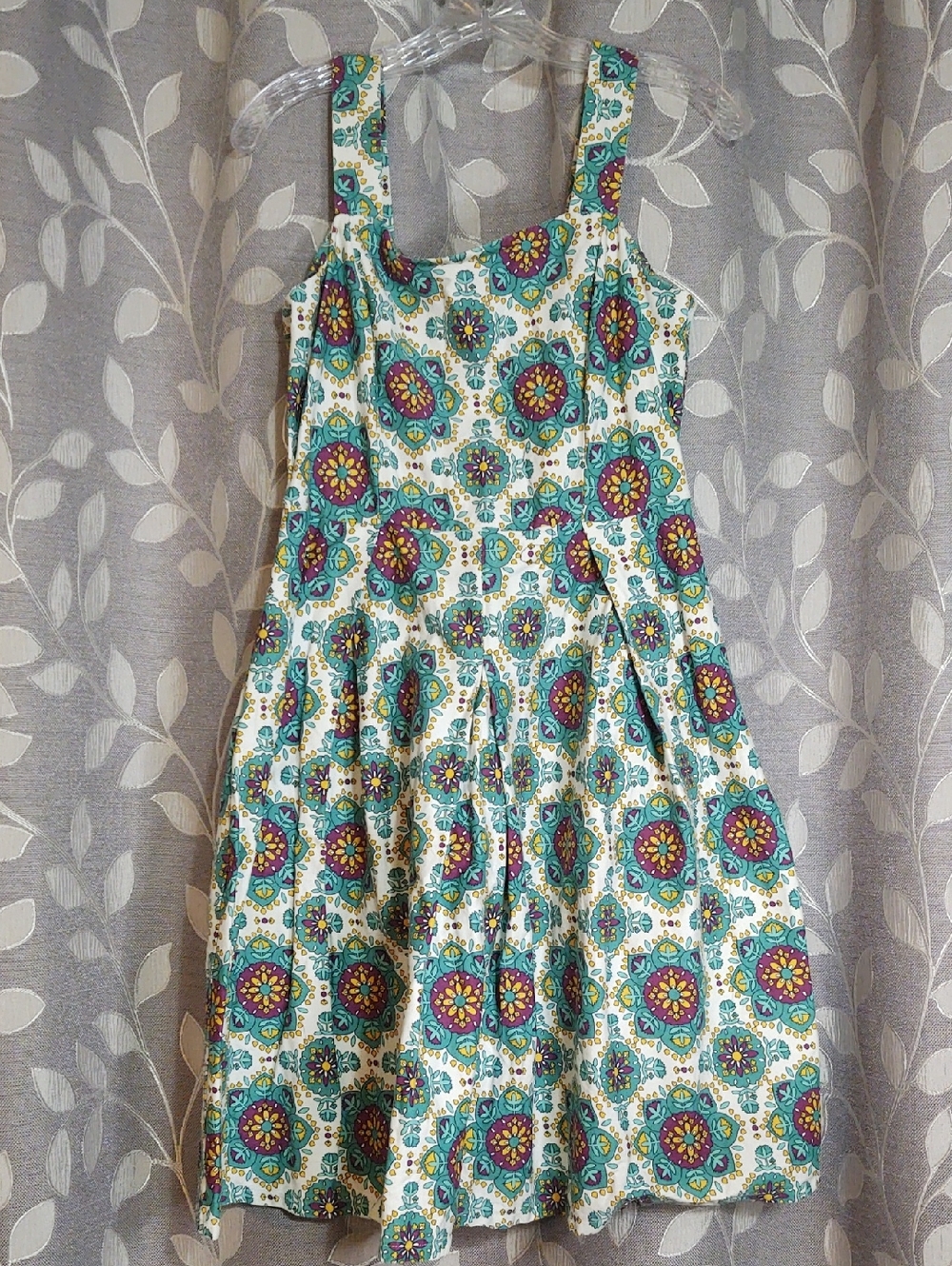 Tu Floral Tile Print Cotton Sleeveless Summer Dress in Teal and Purple size 10